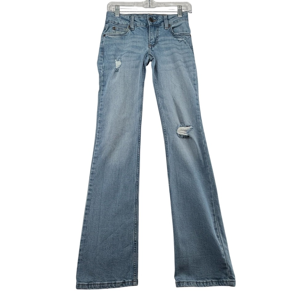 Wrangler Bootcut Jeans Women 24x34 (26x33.5) Distressed Low Rise Light Wash